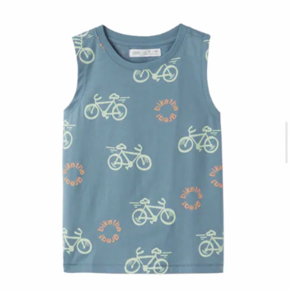 Zara Blue Kids Tank Top with Bicycle Print